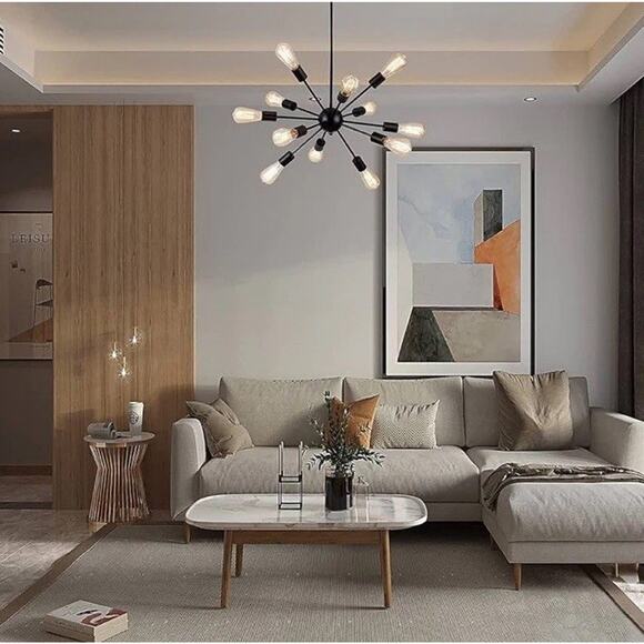 Sputnik Chandeliers Black Modern 12-Light Farmhouse‎ Pendant Light Mid Century - Picture 4 of 15